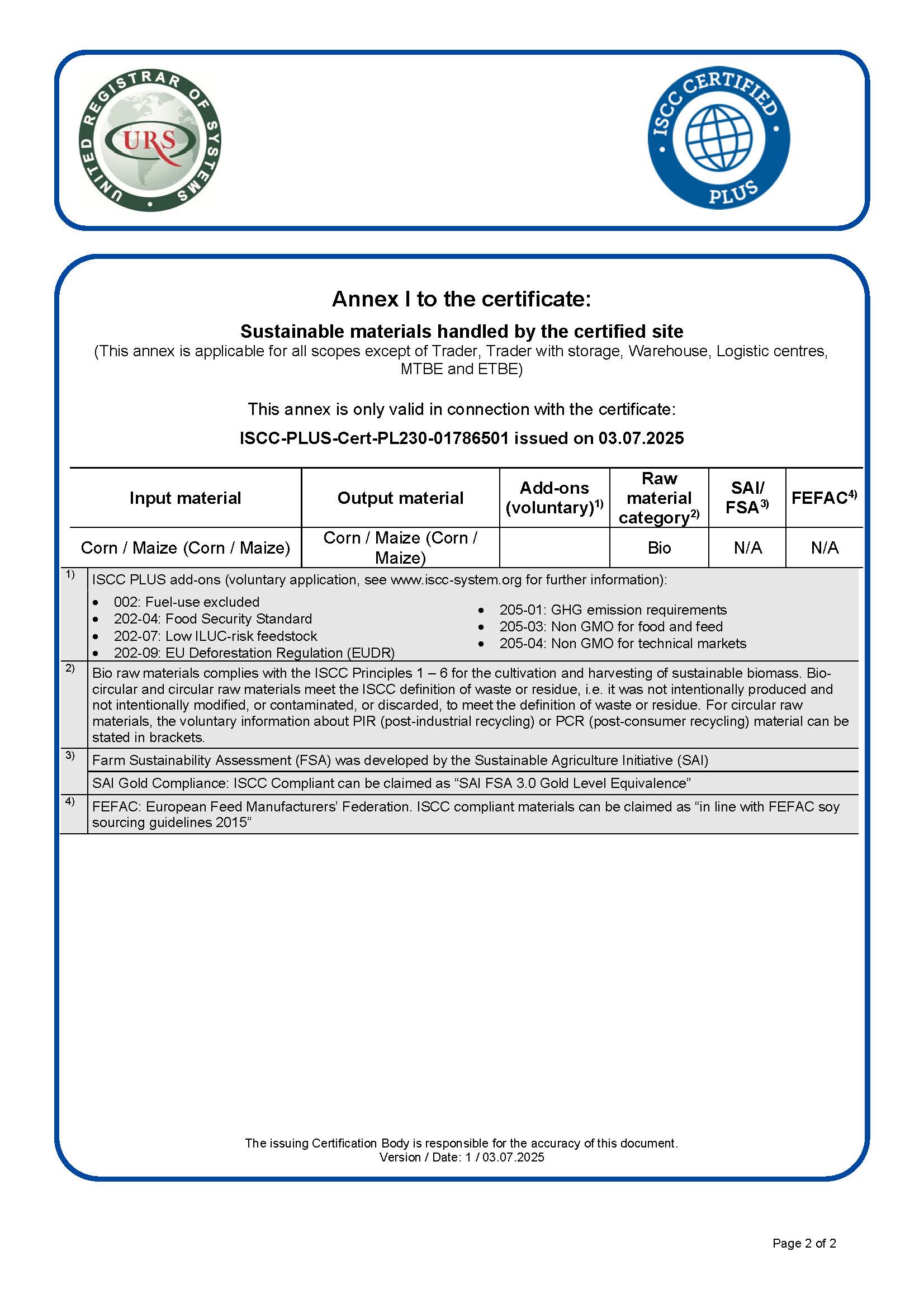 ISCC PLUS certificate Strana 2
